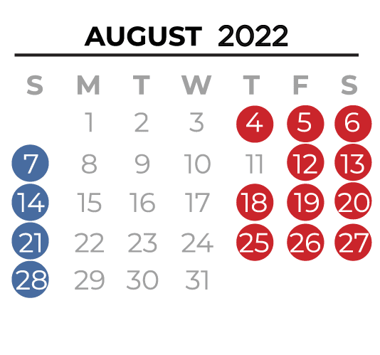 August 2022 Calendar Dates