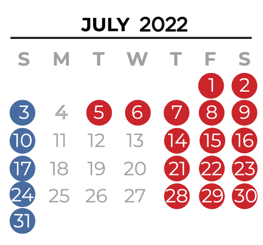 July 2022 Calendar Dates