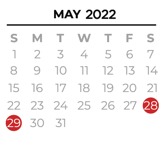 May 2022 Calendar Dates