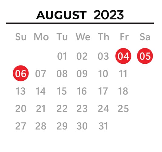 August 2023 Calendar Dates